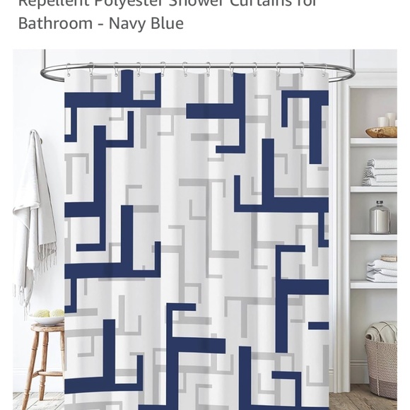 Fabric Shower Curtain 60x72 Inches Geometric Cloth Shower Curtain - Picture 2 of 3